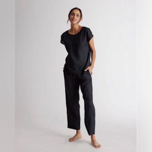 Quince Pants - NWT Quince Womens 100% European Linen Drawstring Pajama Pants Black S JUST PANTS